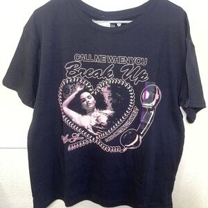 Black Selena Gomez Graphic Tee with Pink Design